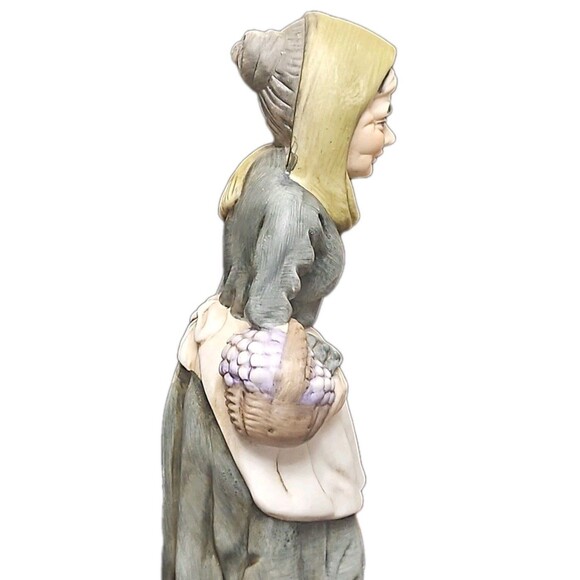 Vintage 12" Porcelain Old Woman Grandma Head Scarf Basket - Picture 11 of 13